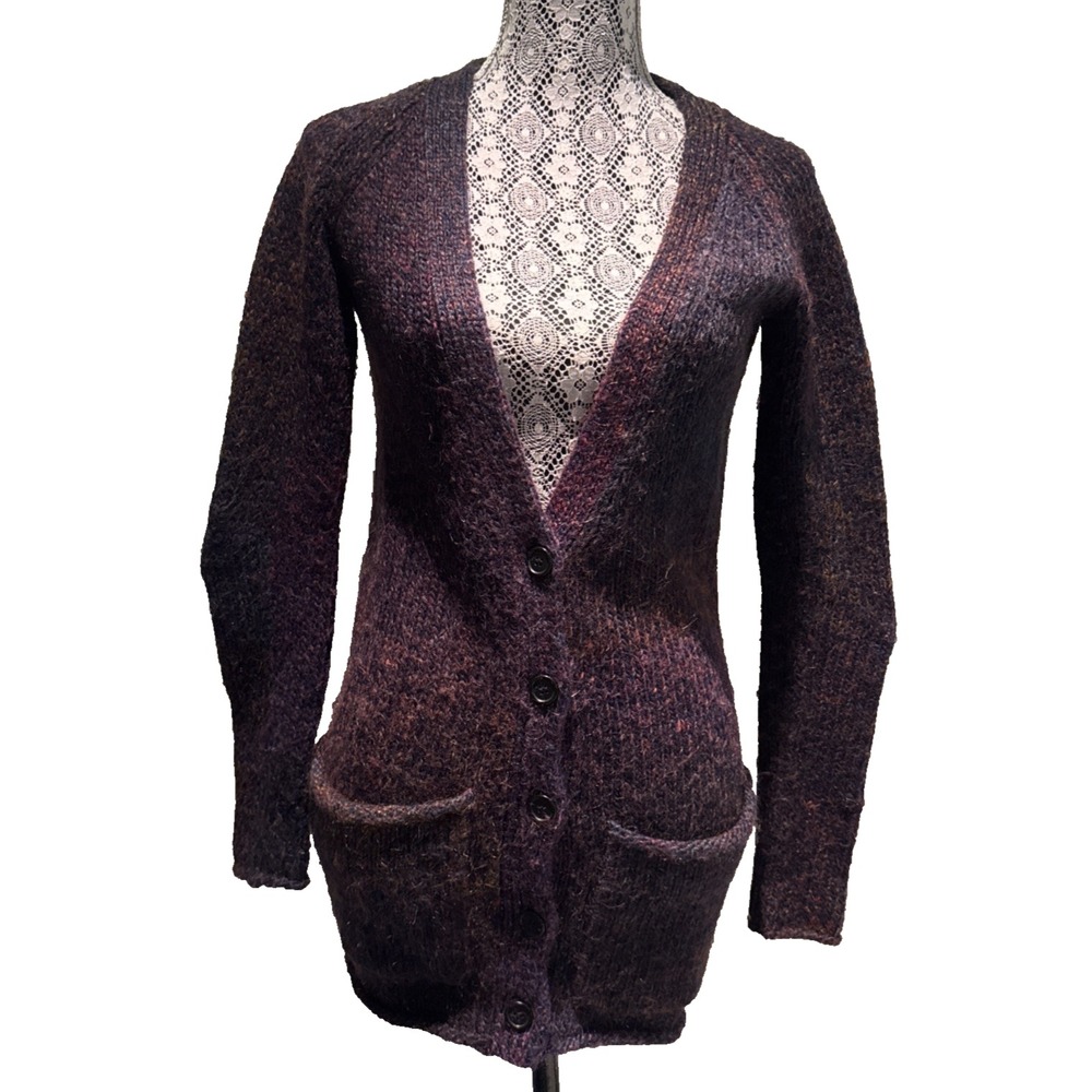 ARITZIA WILFRED Wool Cardigan Sweater XX Small maroon blue fairy core‎